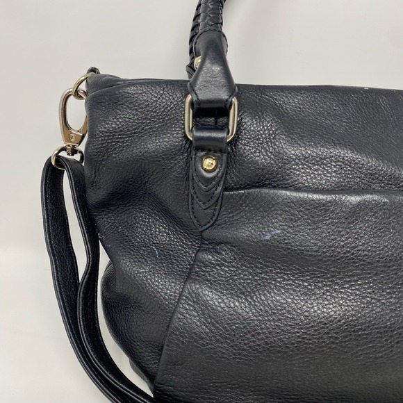 Elliott Lucca Black Pebbled Leather Shoulder Bag Tassel Braided Handles Y2K - Picture 8 of 16